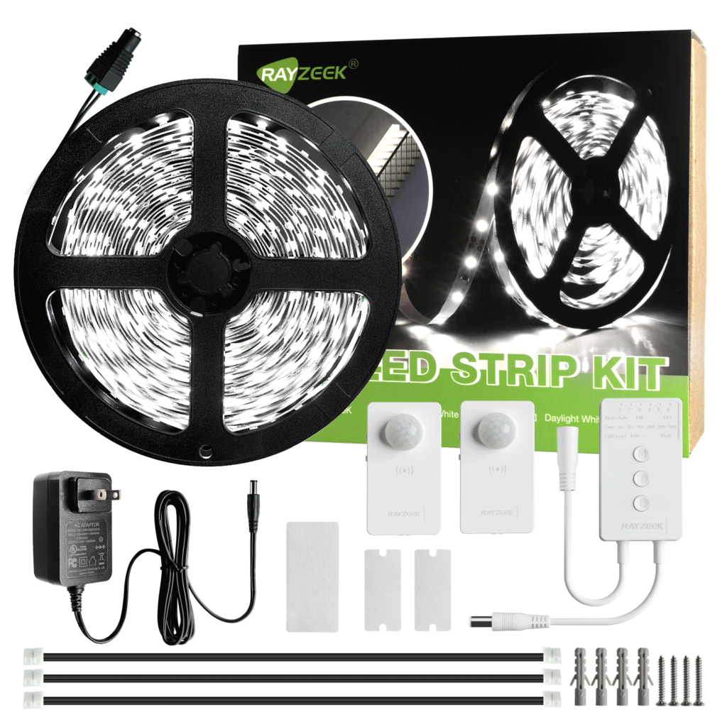 Trådløst controller-sæt med 2X bevægelsessensor og kølig hvid LED-strip