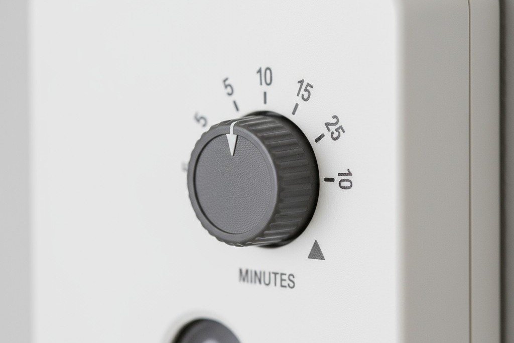 Ajuste do Tempo Limite em um Sensor de Ocupação Ampliação do botão de ajuste de um sensor de ocupação, com configurações para atraso de tempo claramente marcadas em minutos.