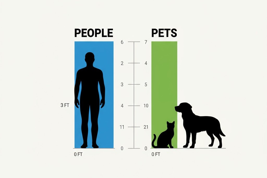 Um diagrama ilustrando a separação vertical entre a zona de movimento de uma pessoa e um animal de estimação.