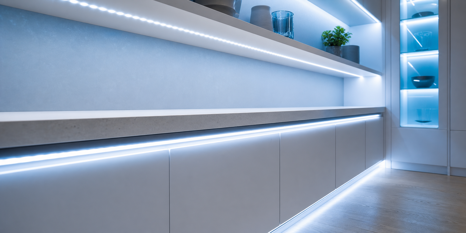 Indoor cabinet lighting with low voltage motion sensor control