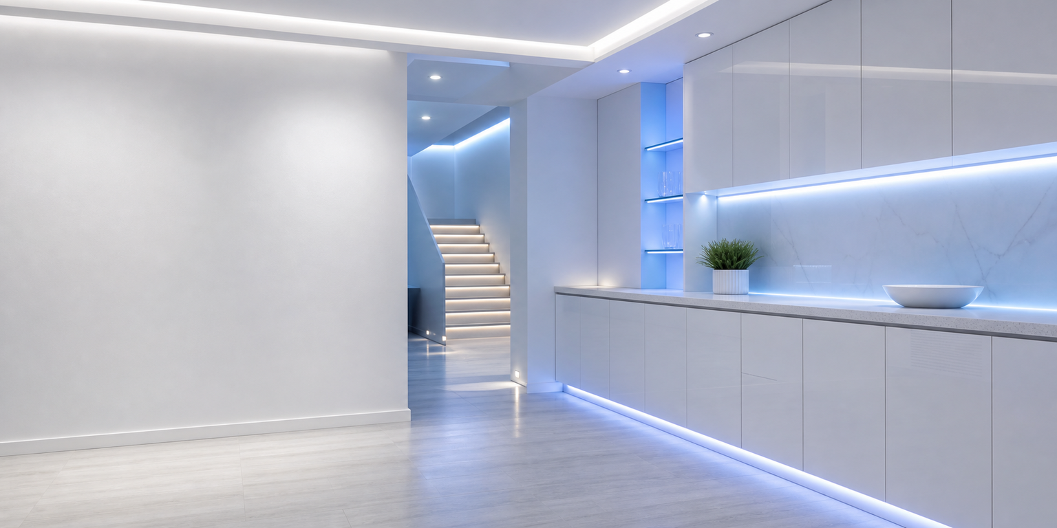 Indoor low voltage lighting controlled by motion sensors