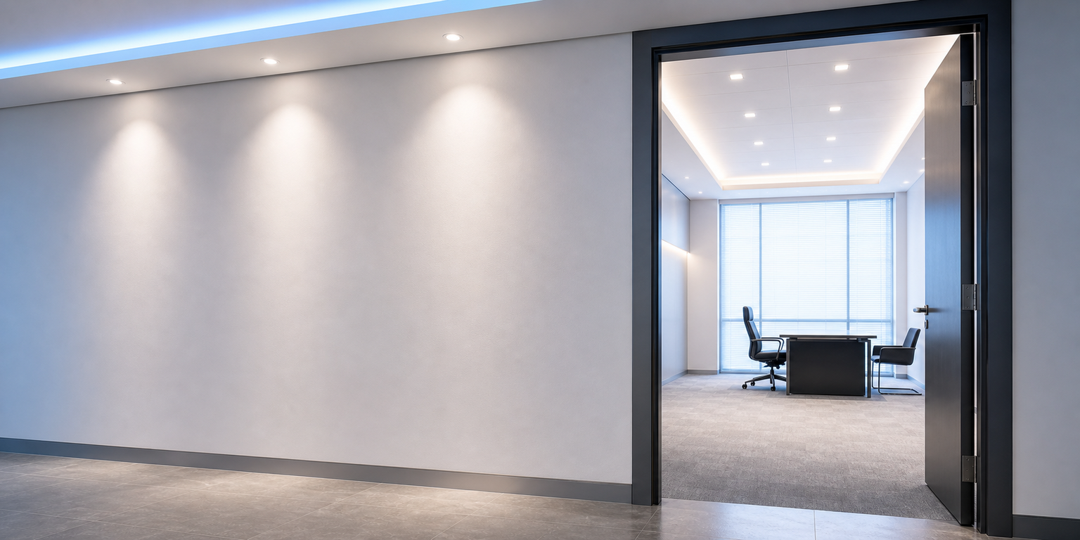 Indoor wall switch motion sensor in an office wall