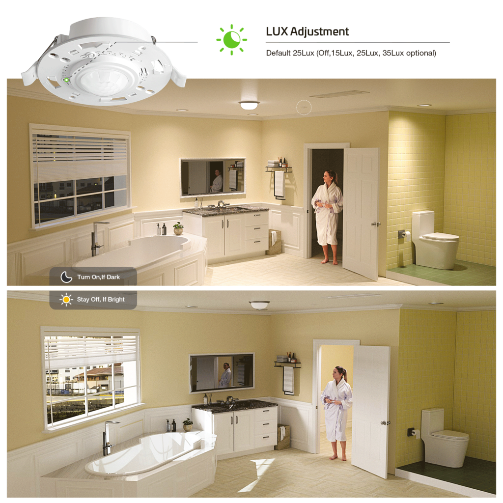 RZ038 daylight sensor lux adjustment in bathroom lighting application