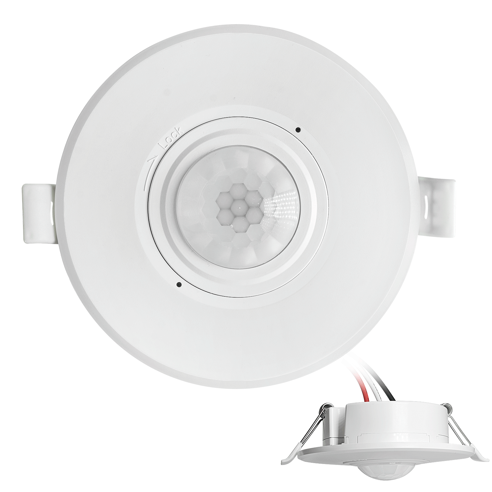 RZ038 recessed ceiling PIR motion sensor top and side view