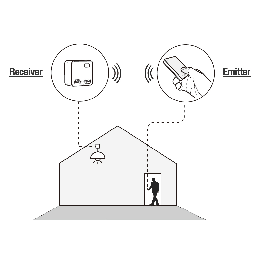 RZ040 receiver and emitter wireless switch application diagram